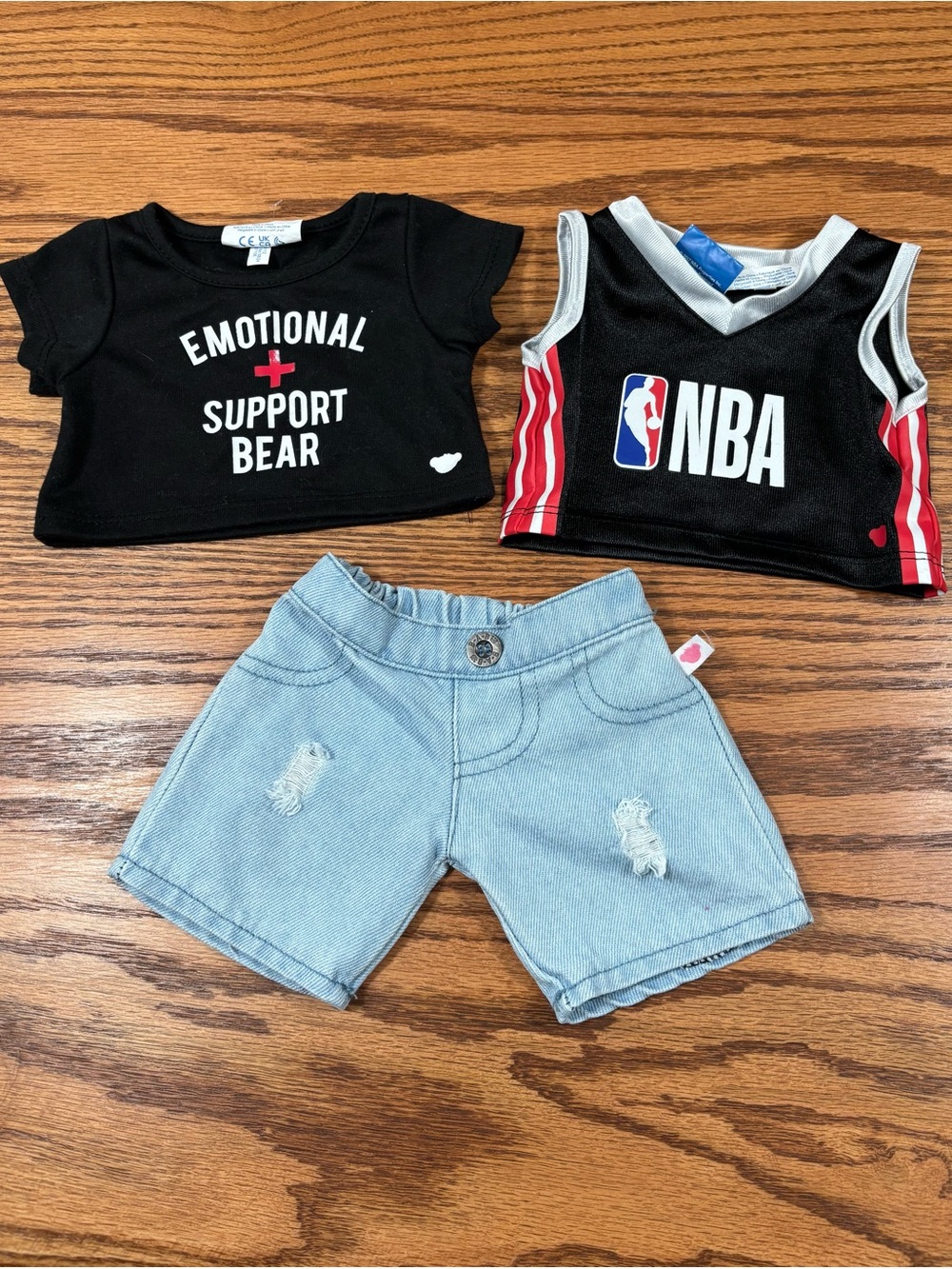 Build a Bear BABW Denim Shorts NBA Jersey Black Shirt Lot